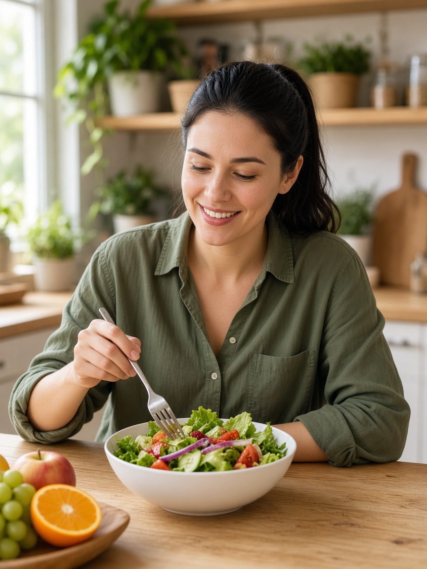 Woman enjoying a fresh healthy salad